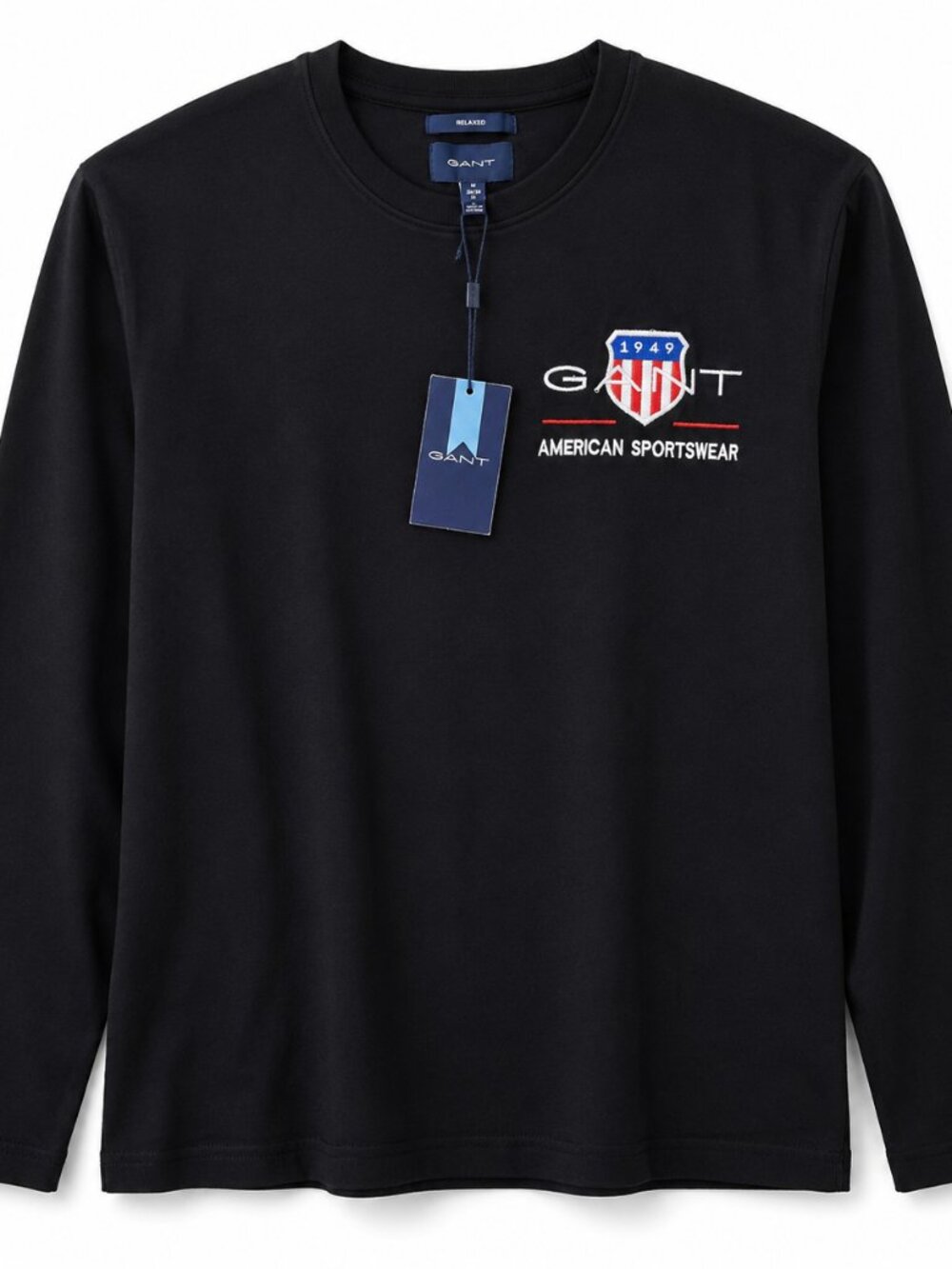 GANT Men’s Black Long Sleeve Logo T-Shirt NWT | American Sportswear Relaxed Fit